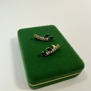 Vintage Womens Gold Tone Dangle Drop Earrings Emerald Green CZ Bling Eveningwear